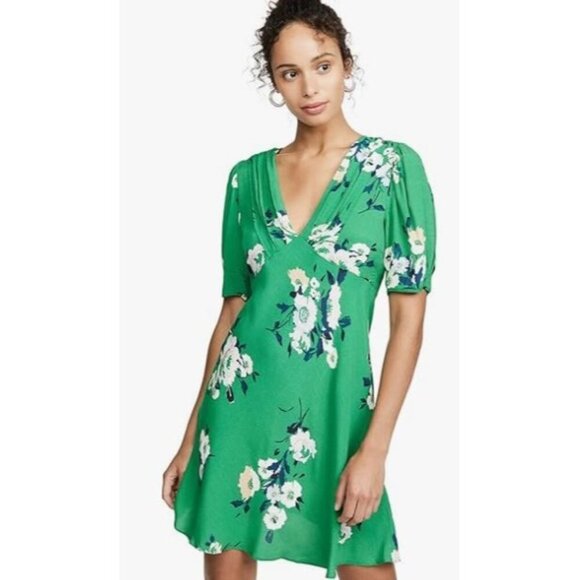 Free People Women's Neon Garden Mini Green Dress Floral V-Neck Viscose Small - Picture 1 of 11